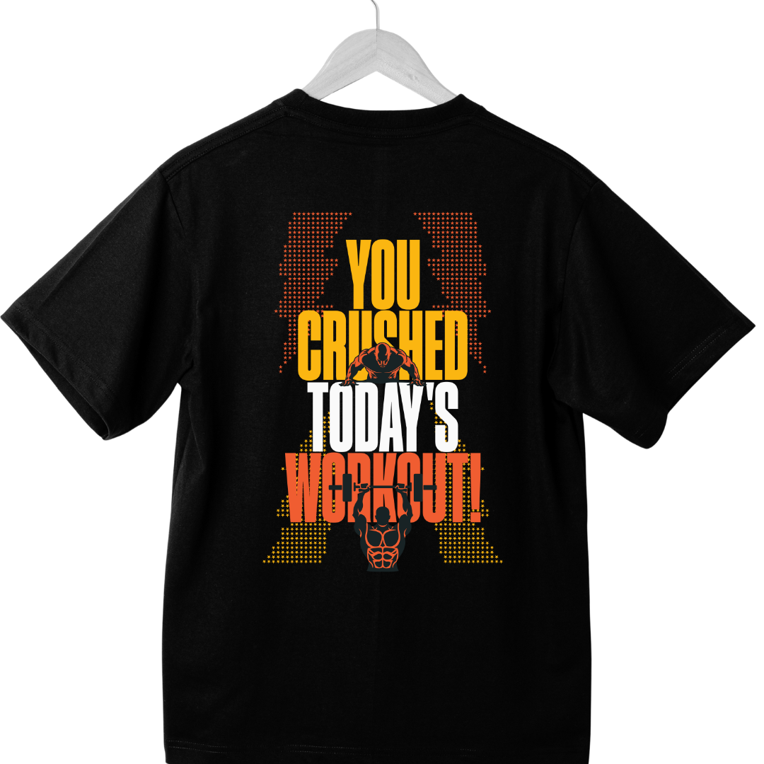 CRUSHED TODAY’S WORKOUT gym tee worn during workout