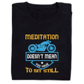 model wearing MEDITATION statement t-shirt front view