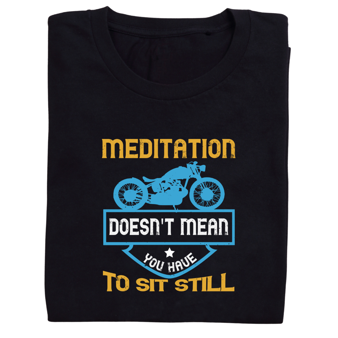model wearing MEDITATION statement t-shirt front view
