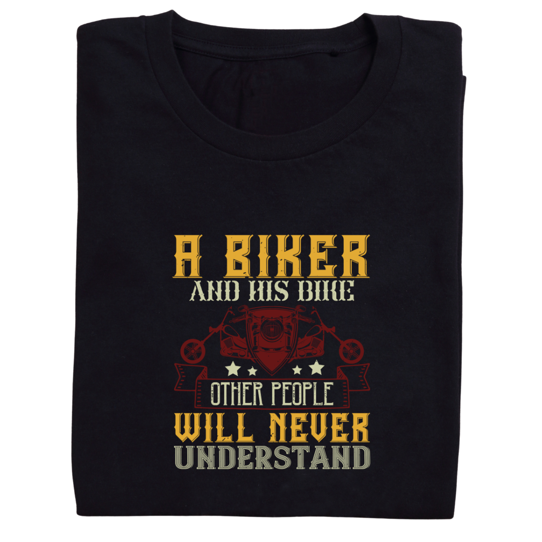 BIKER AND HIS BIKE graphic t-shirt for men