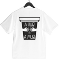 white tee featuring HUG IN A MUG cozy graphic design
