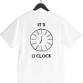 white tee featuring COFFEE O' CLOCK playful graphic design