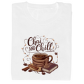 model wearing CHAI AND CHILL statement t-shirt front view