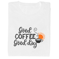 model wearing GOOD COFFEE DAY statement t-shirt front view